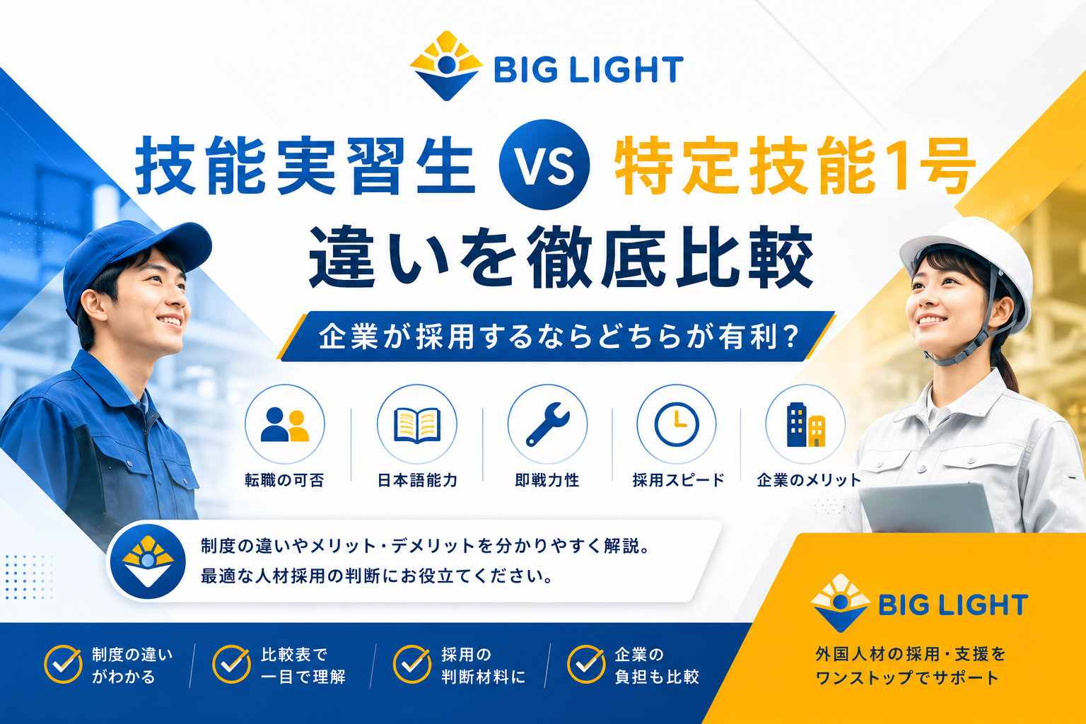 技能実習生と特定技能1号の違いを徹底比較｜企業が採用するならどちらが有利？